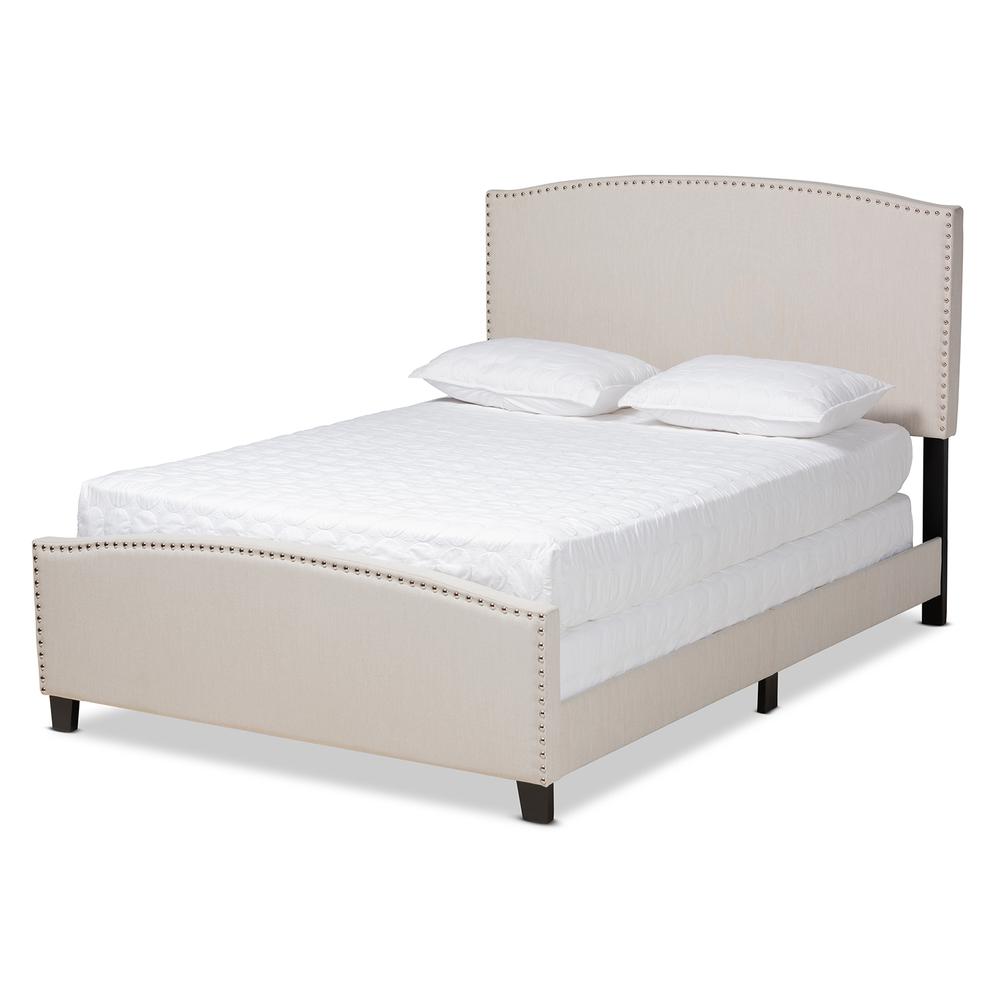 Morgan Modern Transitional Beige Fabric Upholstered King Size Panel Bed. Picture 11