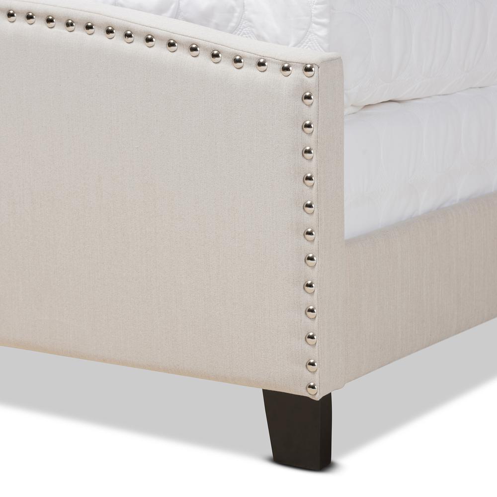 Morgan Modern Transitional Beige Fabric Upholstered King Size Panel Bed. Picture 15