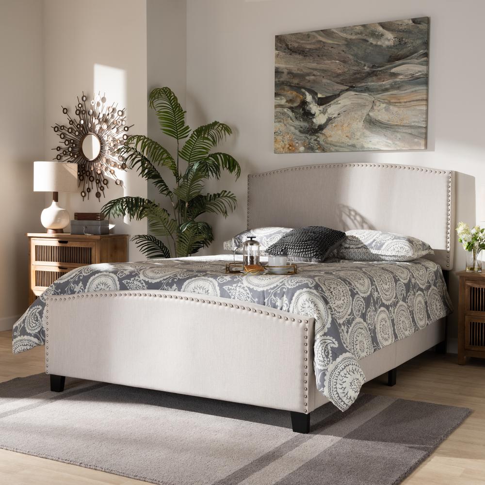 Morgan Modern Transitional Beige Fabric Upholstered King Size Panel Bed. Picture 16