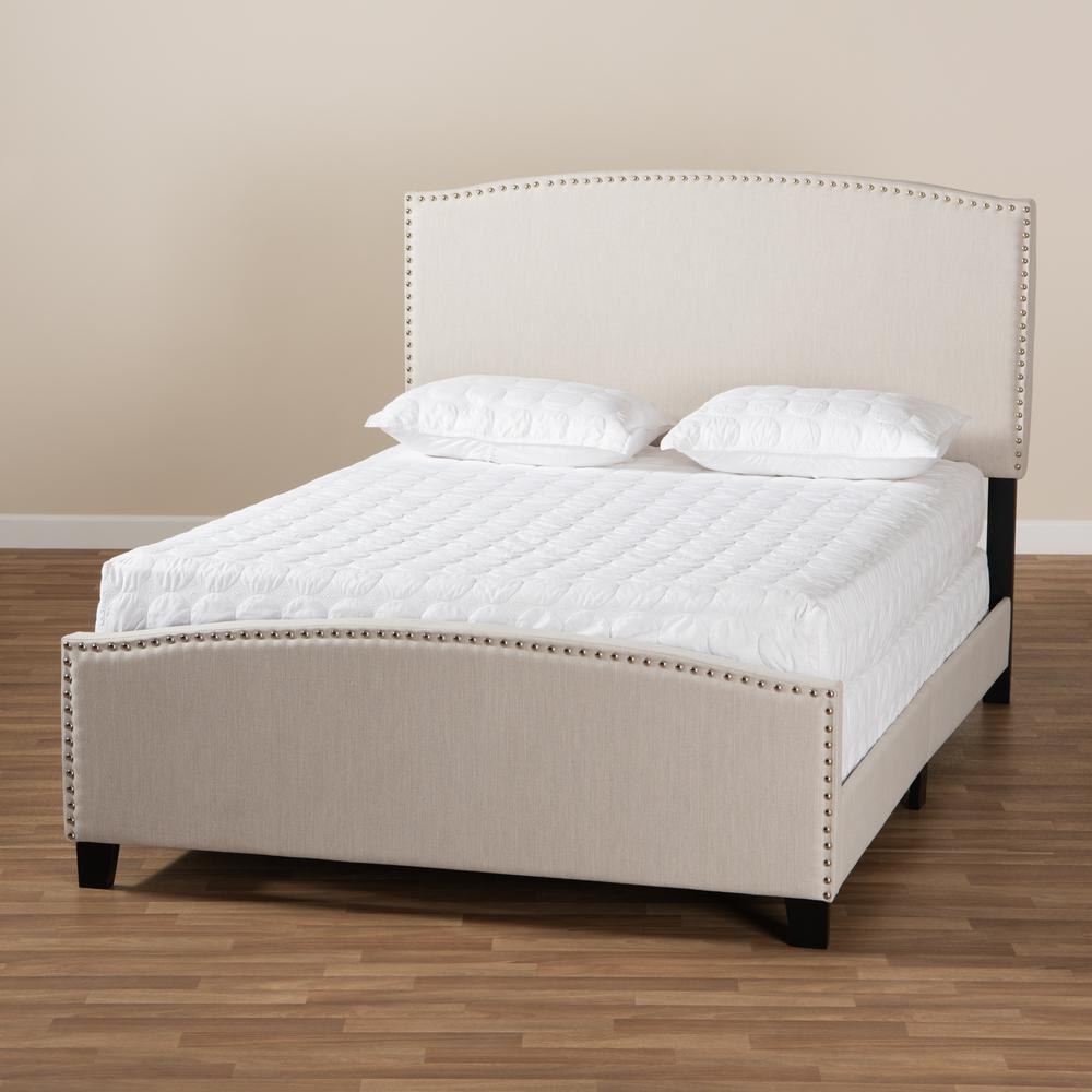 Morgan Modern Transitional Beige Fabric Upholstered King Size Panel Bed. Picture 17