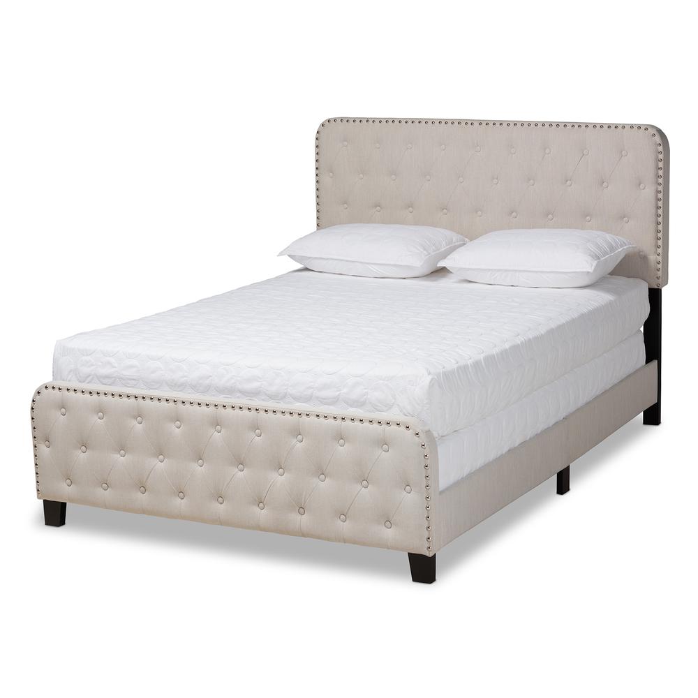 Annalisa Modern Transitional Beige Fabric Upholstered Button Tufted Queen Size Panel Bed. Picture 1
