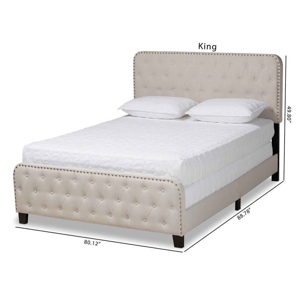 Annalisa Modern Transitional Beige Fabric Upholstered Button Tufted Queen Size Panel Bed. Picture 10