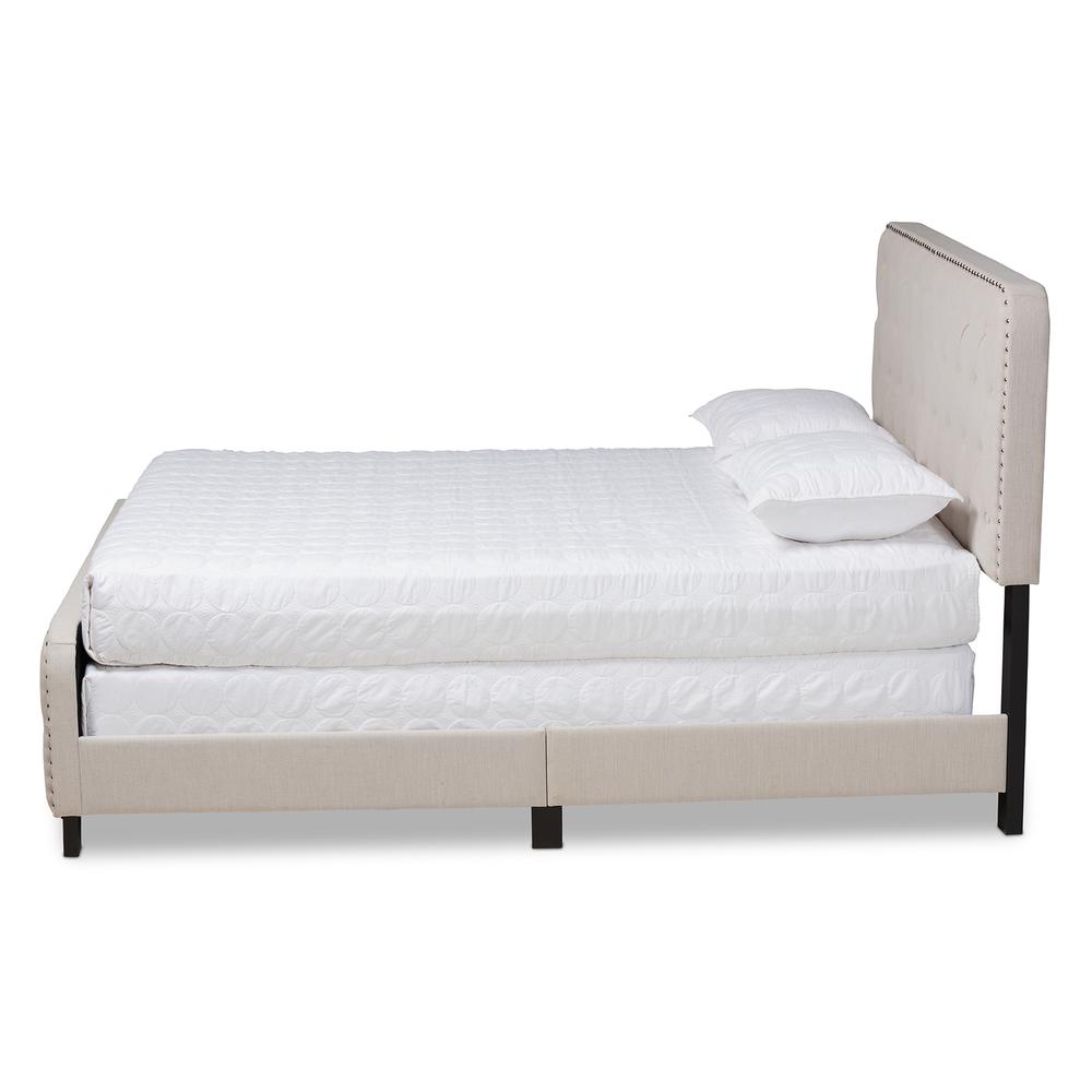 Annalisa Modern Transitional Beige Fabric Upholstered Button Tufted Queen Size Panel Bed. Picture 2