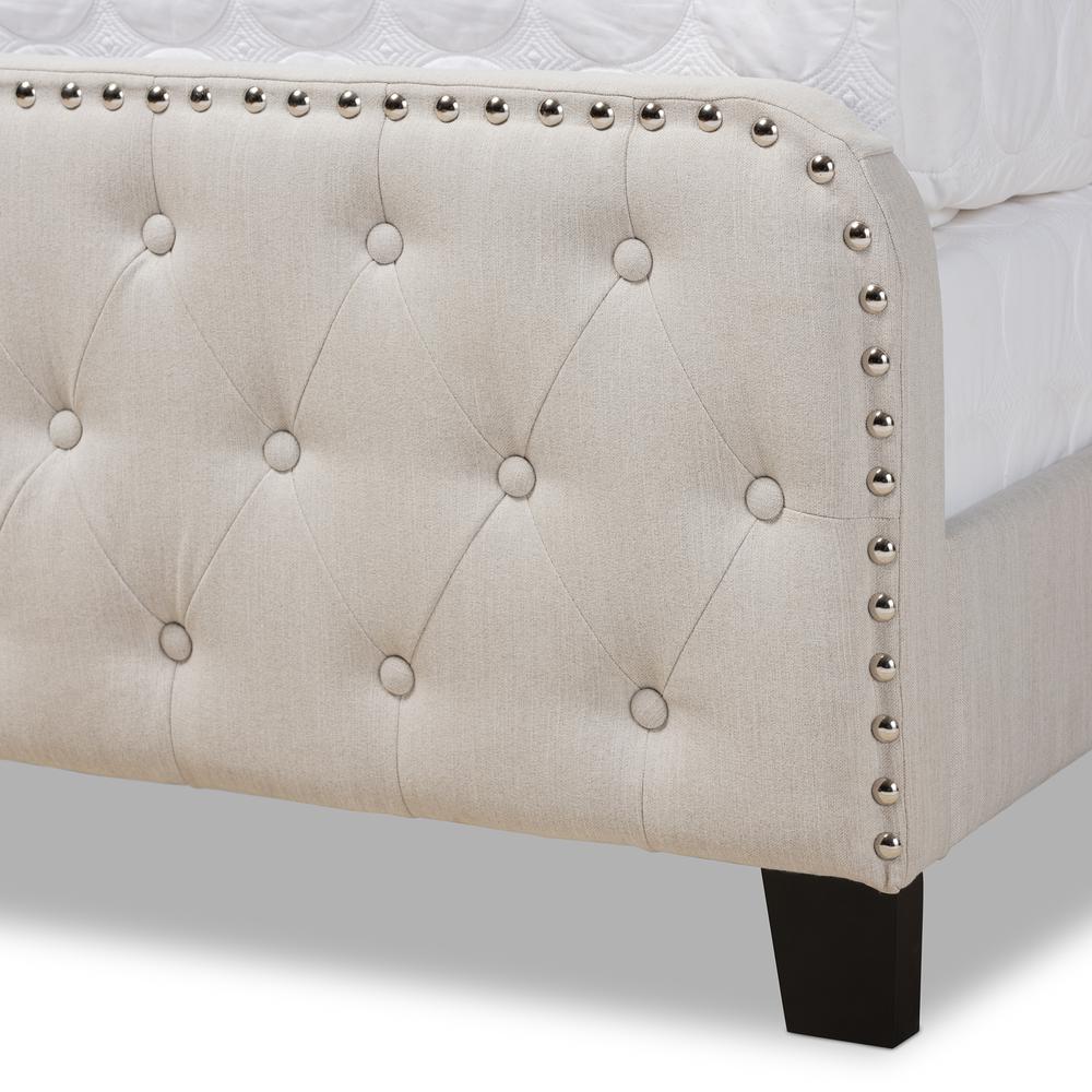 Annalisa Modern Transitional Beige Fabric Upholstered Button Tufted Queen Size Panel Bed. Picture 5