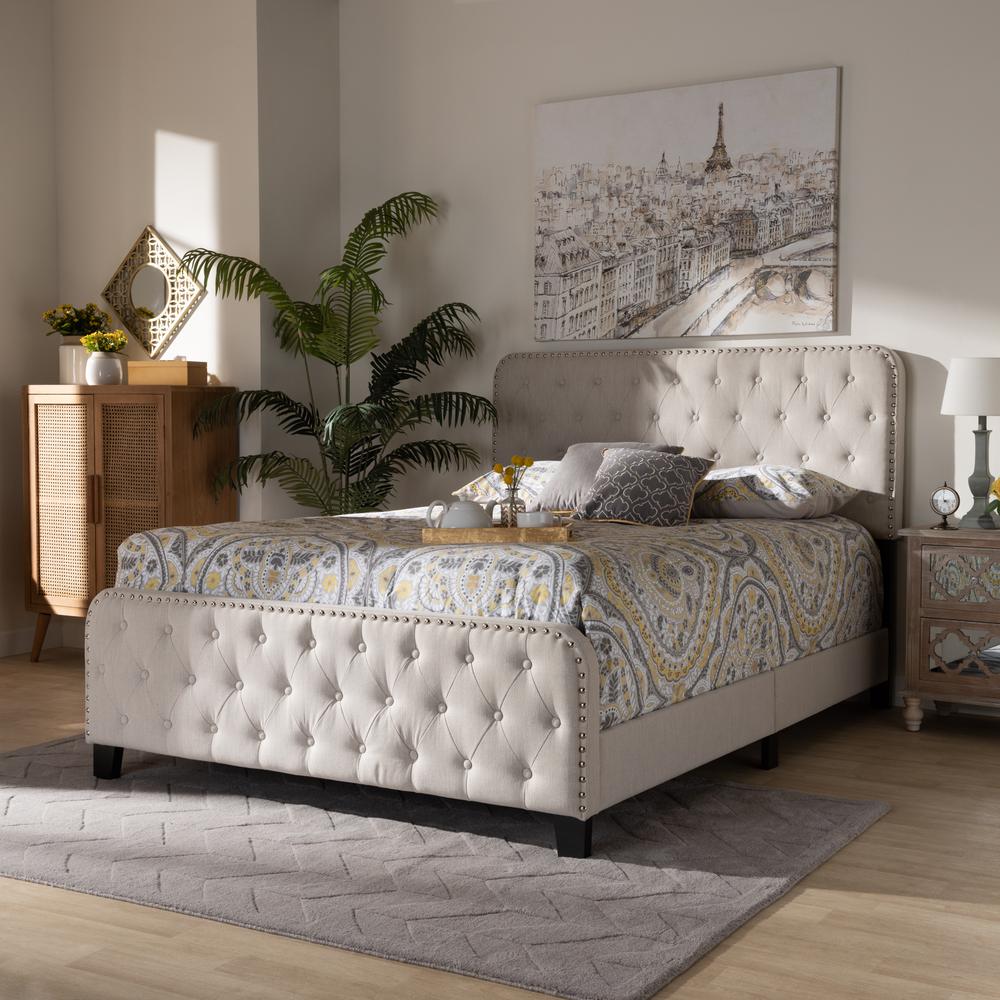 Annalisa Modern Transitional Beige Fabric Upholstered Button Tufted Queen Size Panel Bed. Picture 6