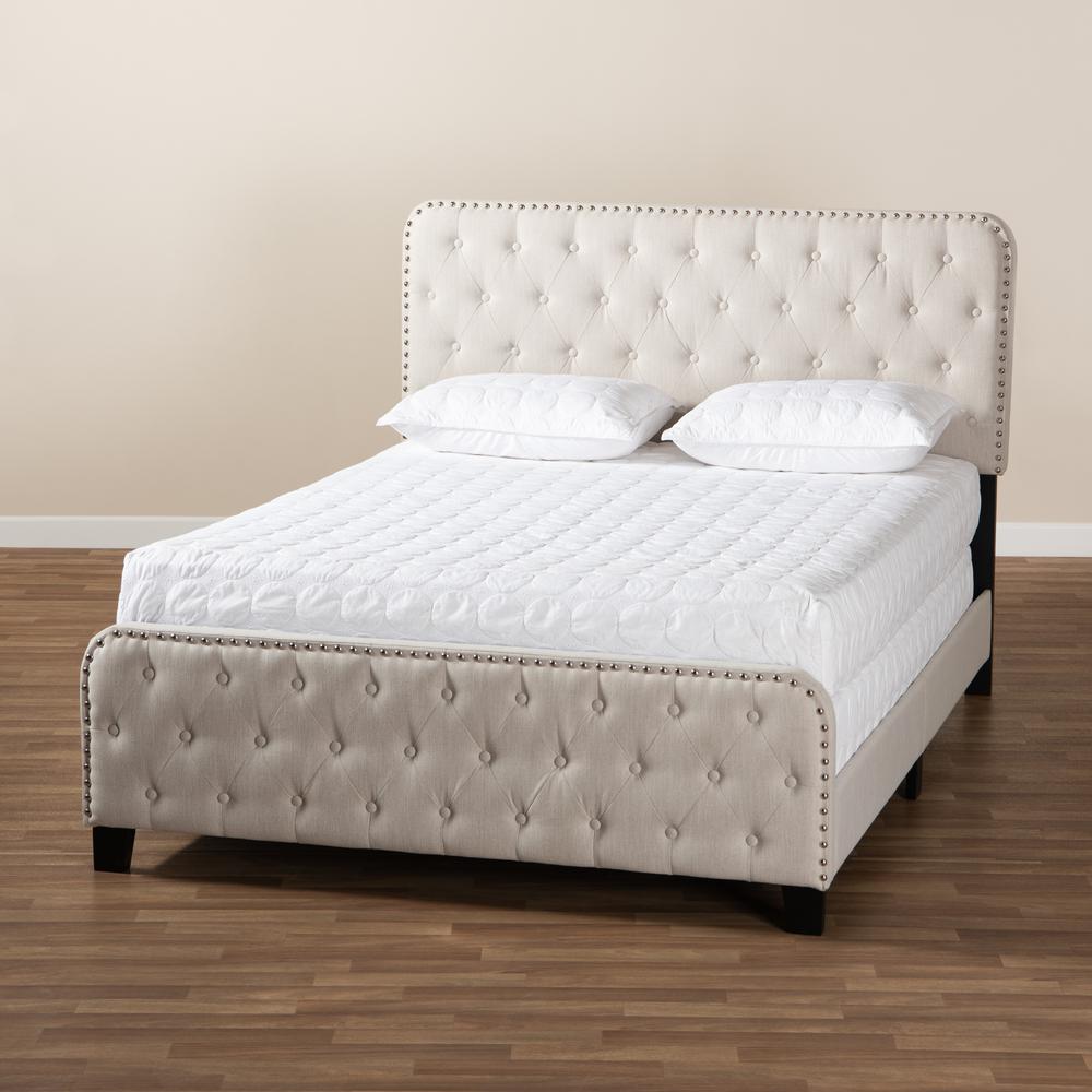 Annalisa Modern Transitional Beige Fabric Upholstered Button Tufted Queen Size Panel Bed. Picture 7