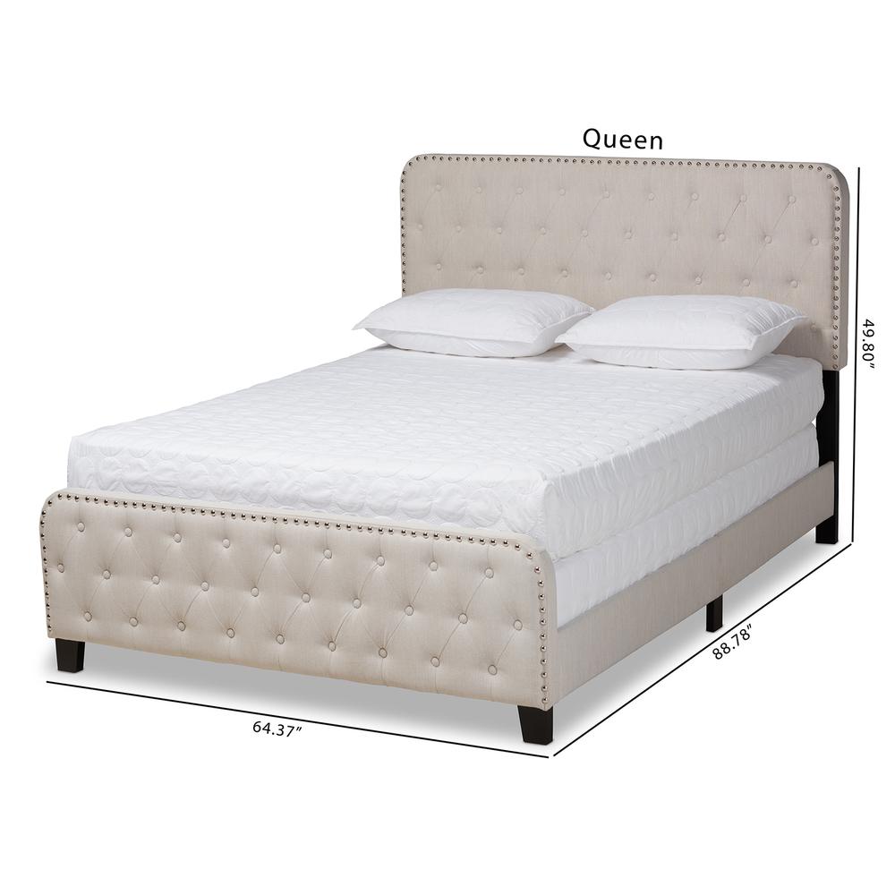 Annalisa Modern Transitional Beige Fabric Upholstered Button Tufted Queen Size Panel Bed. Picture 9