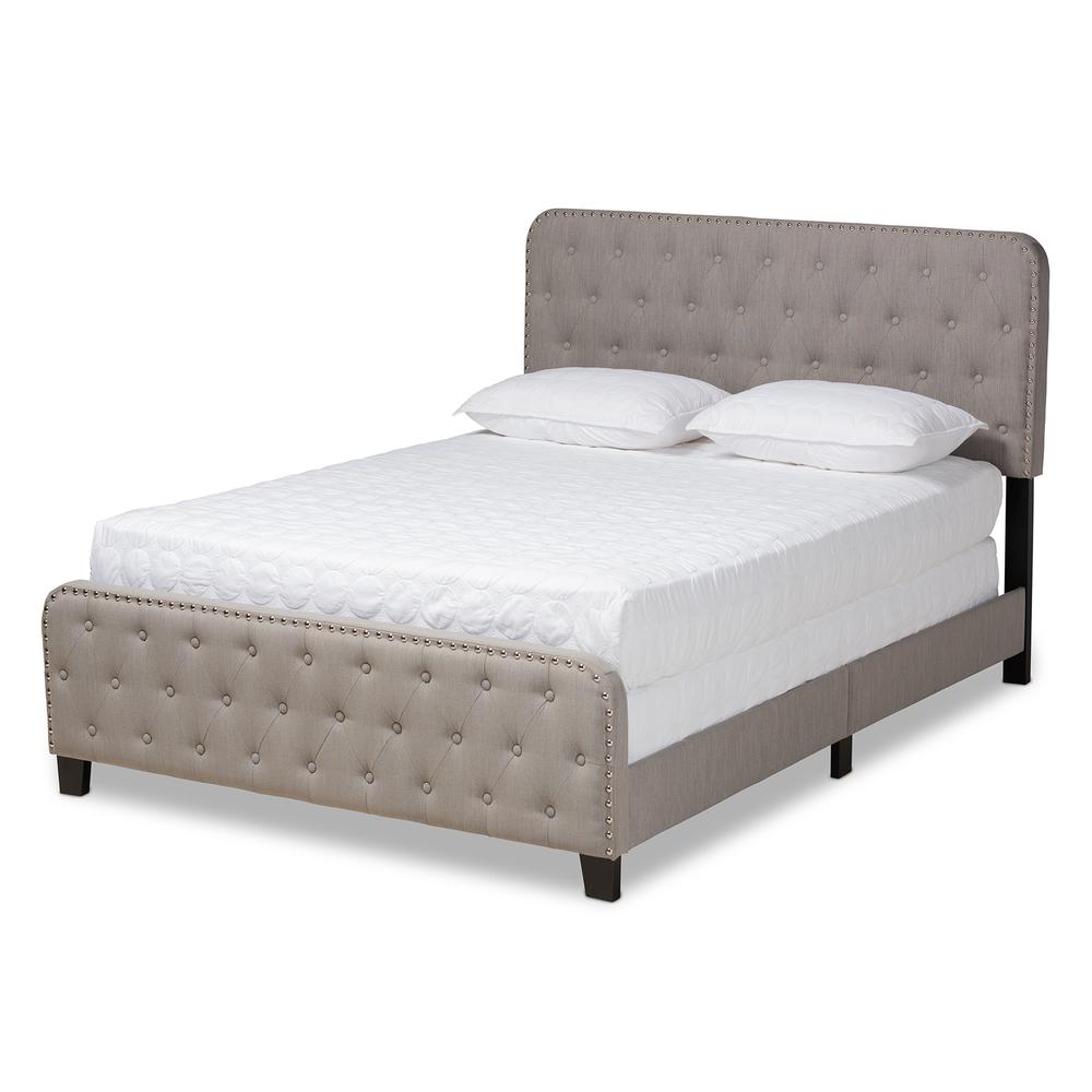 Annalisa Modern Transitional Grey Fabric Upholstered Button Tufted Queen Size Panel Bed. Picture 1