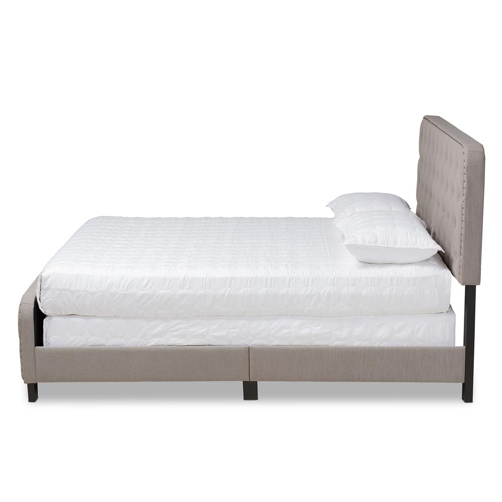 Annalisa Modern Transitional Grey Fabric Upholstered Button Tufted Queen Size Panel Bed. Picture 2