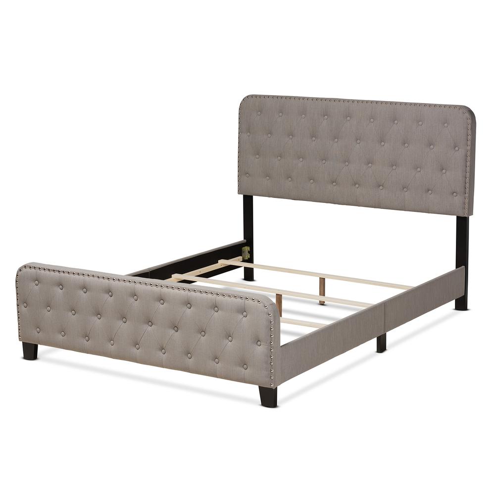 Annalisa Modern Transitional Grey Fabric Upholstered Button Tufted Queen Size Panel Bed. Picture 3