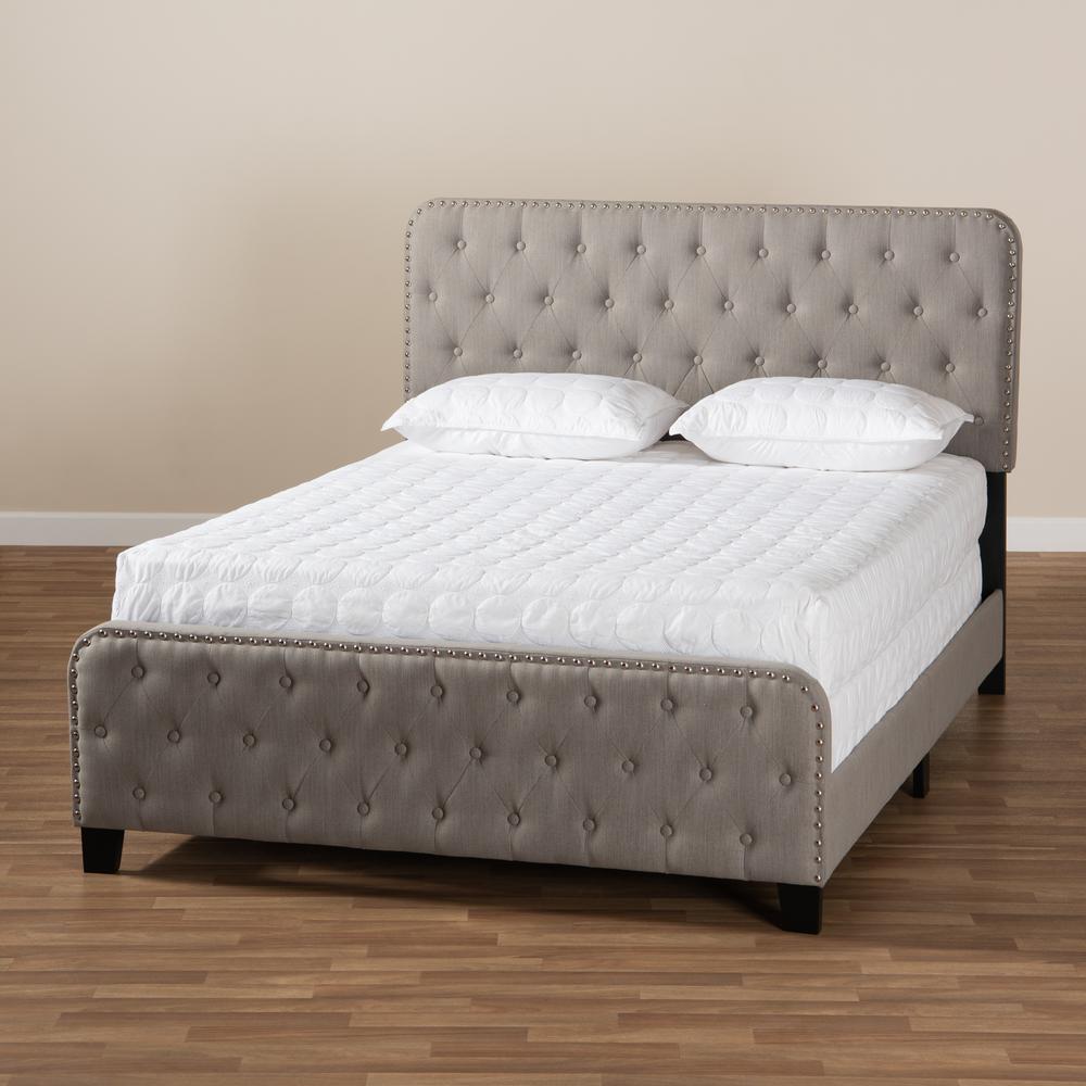 Annalisa Modern Transitional Grey Fabric Upholstered Button Tufted Queen Size Panel Bed. Picture 7