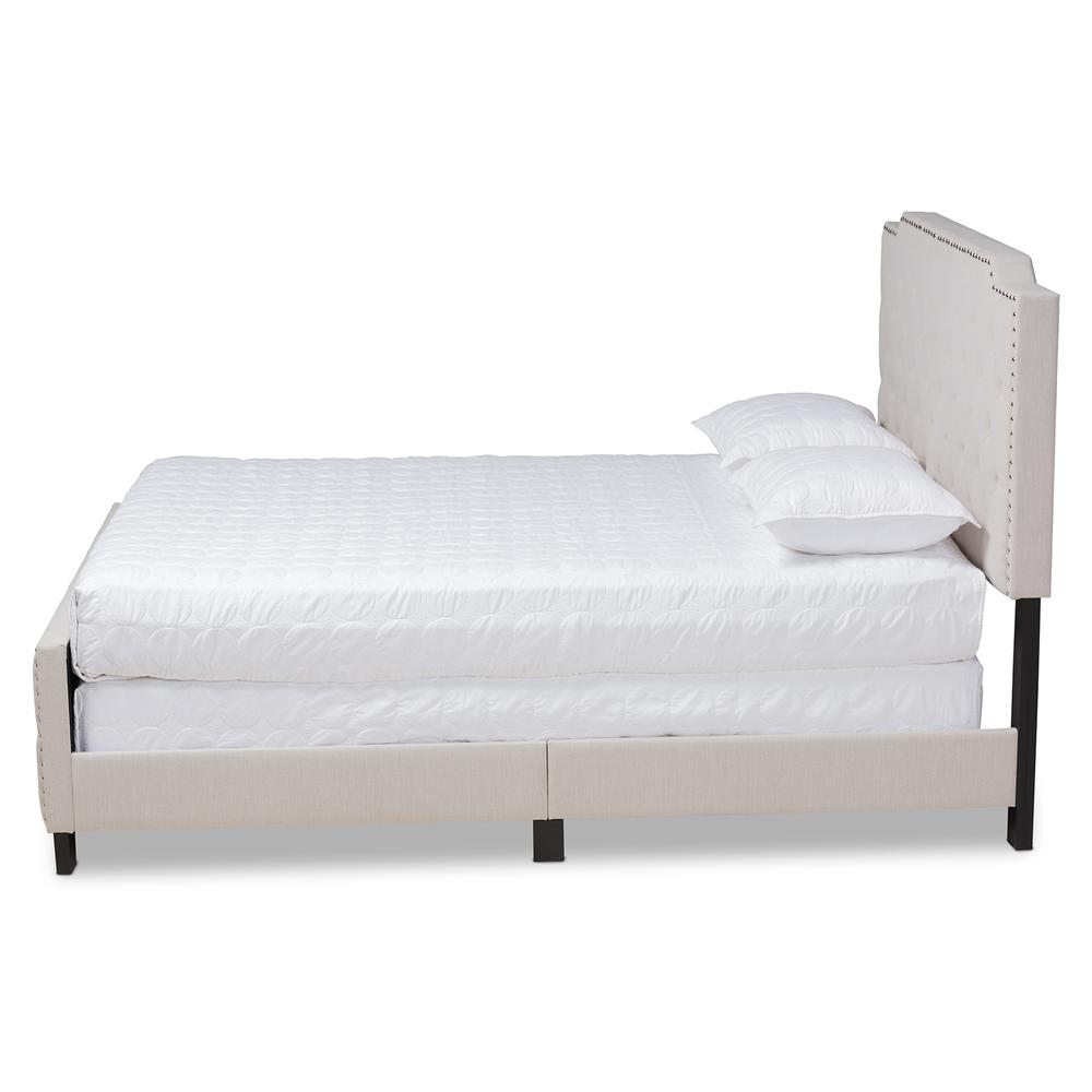 Marion Modern Transitional Beige Fabric Upholstered Button Tufted Queen Size Panel Bed. Picture 2
