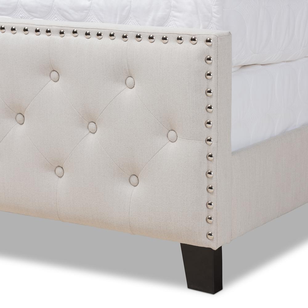Marion Modern Transitional Beige Fabric Upholstered Button Tufted Queen Size Panel Bed. Picture 5