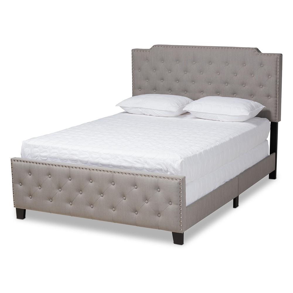 Marion Modern Transitional Grey Fabric Upholstered Button Tufted Queen Size Panel Bed. Picture 1