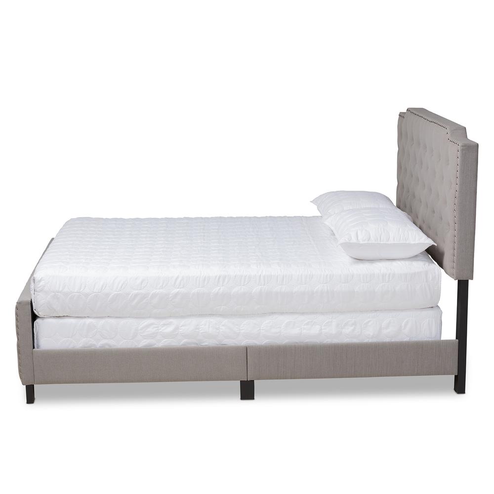 Marion Modern Transitional Grey Fabric Upholstered Button Tufted Queen Size Panel Bed. Picture 2