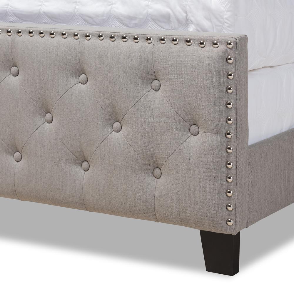 Transitional Grey Fabric Upholstered Button Tufted Full Size Panel Bed. Picture 15