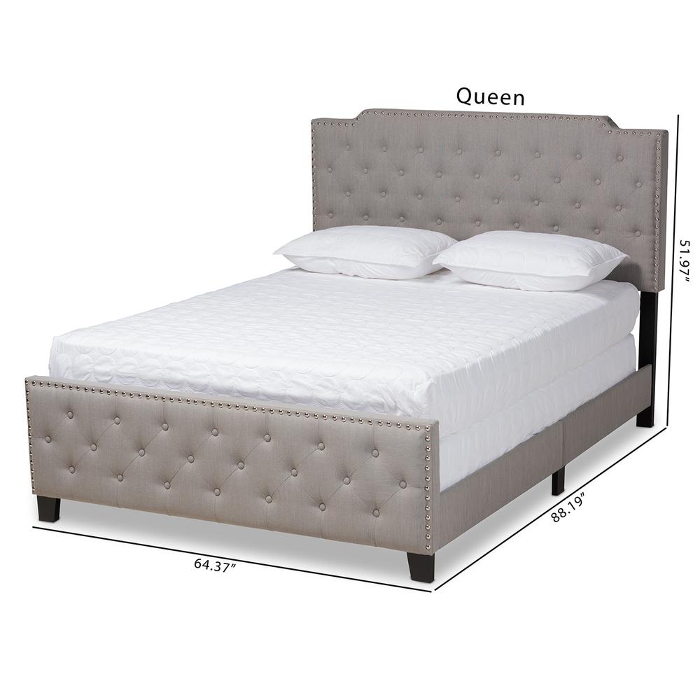 Marion Modern Transitional Grey Fabric Upholstered Button Tufted Queen Size Panel Bed. Picture 9