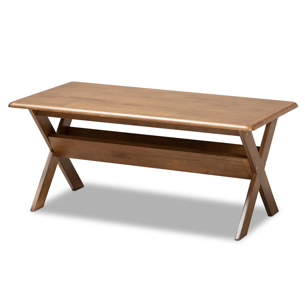 Sarai Modern Transitional Walnut Brown Finished Rectangular Wood Coffee Table. Picture 9