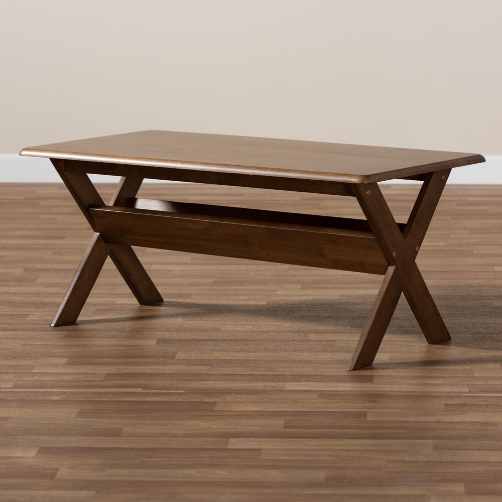 Sarai Modern Transitional Walnut Brown Finished Rectangular Wood Coffee Table. Picture 15