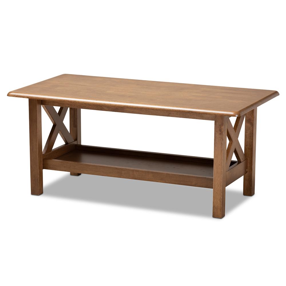 Transitional Walnut Brown Finished Rectangular Wood Coffee Table. Picture 9