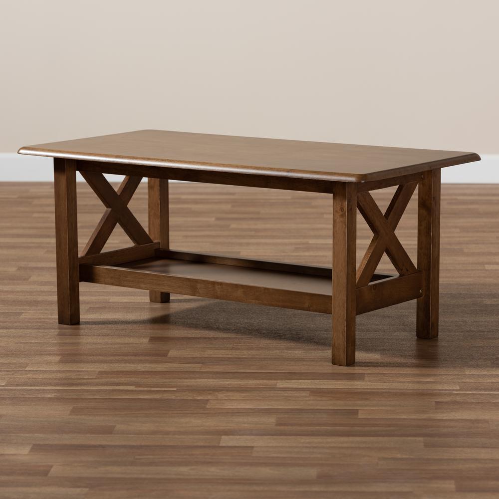 Transitional Walnut Brown Finished Rectangular Wood Coffee Table. Picture 15
