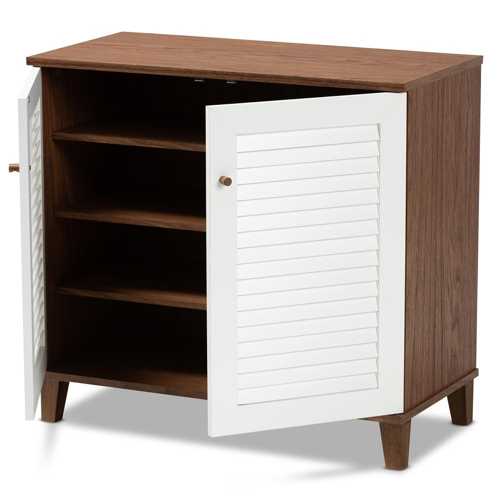 White and Walnut Finished 4-Shelf Wood Shoe Storage Cabinet. Picture 12