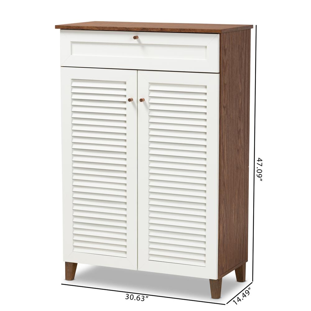 White and Walnut Finished 5-Shelf Wood Shoe Storage Cabinet with Drawer. Picture 20