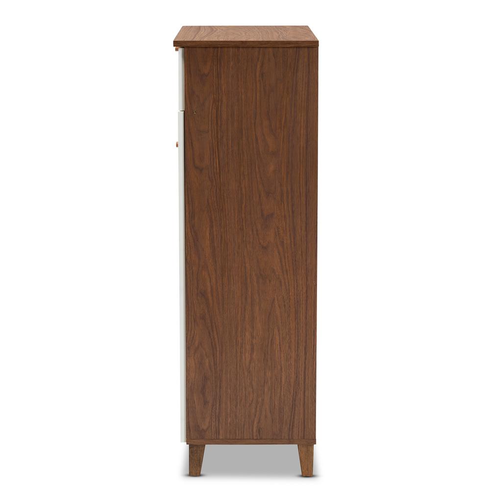 White and Walnut Finished 5-Shelf Wood Shoe Storage Cabinet with Drawer. Picture 14