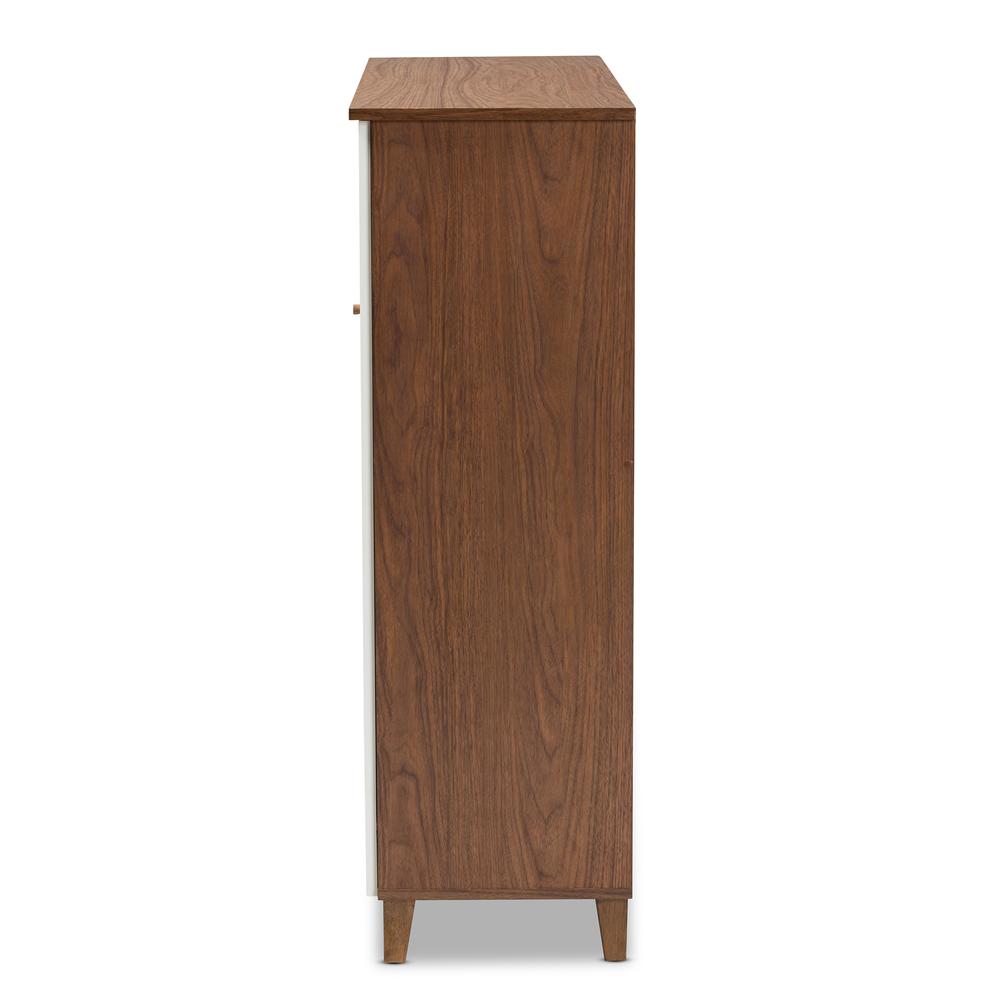 Walnut Finished 11-Shelf Wood Shoe Storage Cabinet with Drawer. Picture 14