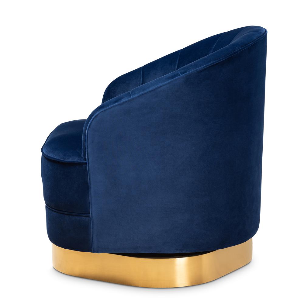 Baxton Studio Fiore Glam and Luxe Royal Blue Velvet Fabric Upholstered Brushed Gold Finished Swivel Accent Chair. Picture 13