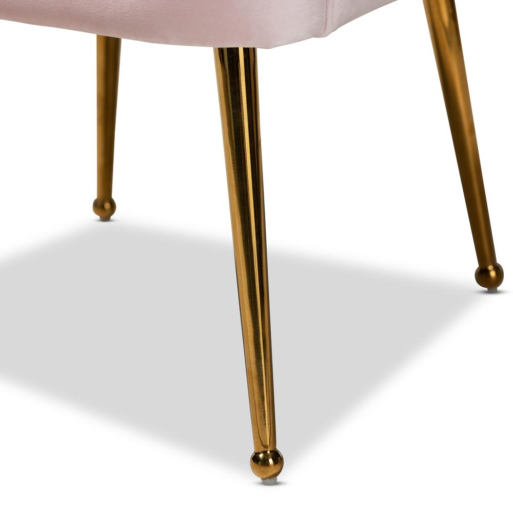 Baxton Studio Cinzia Glam and Luxe Light Pink Velvet Fabric Upholstered Gold Finished Seashell Shaped Accent Chair. Picture 16
