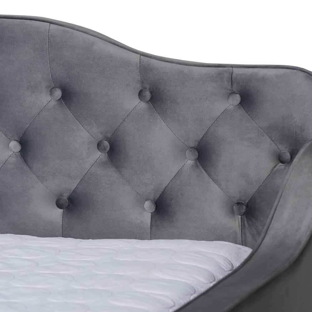 Grey Velvet Fabric Upholstered and Button Tufted Full Size Daybed. Picture 13
