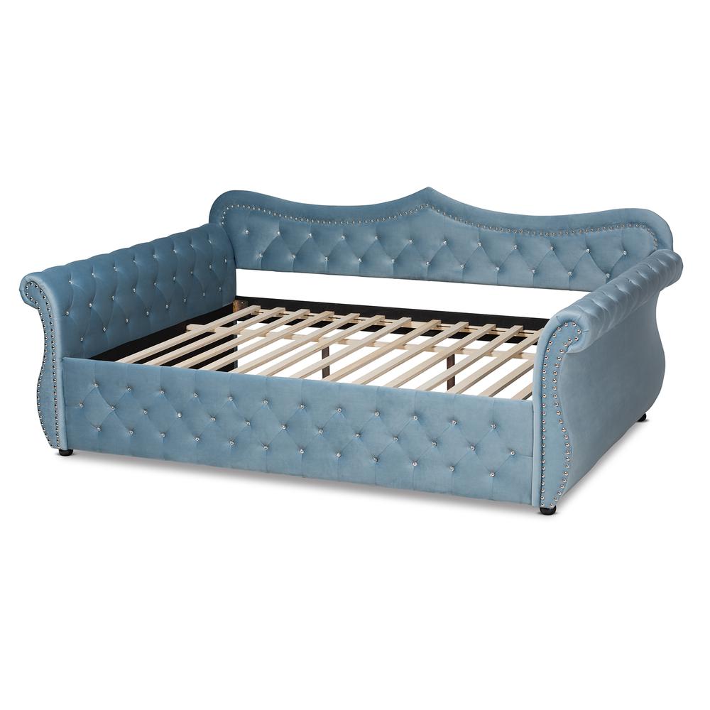 Baxton Studio Abbie Traditional and Transitional Grey Velvet Fabric Upholstered and Crystal Tufted Queen Size Daybed. Picture 3