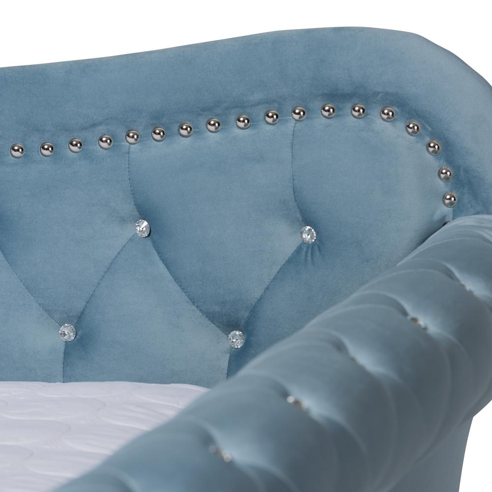 Light Blue Velvet and Crystal Tufted Queen Size Daybed. Picture 4