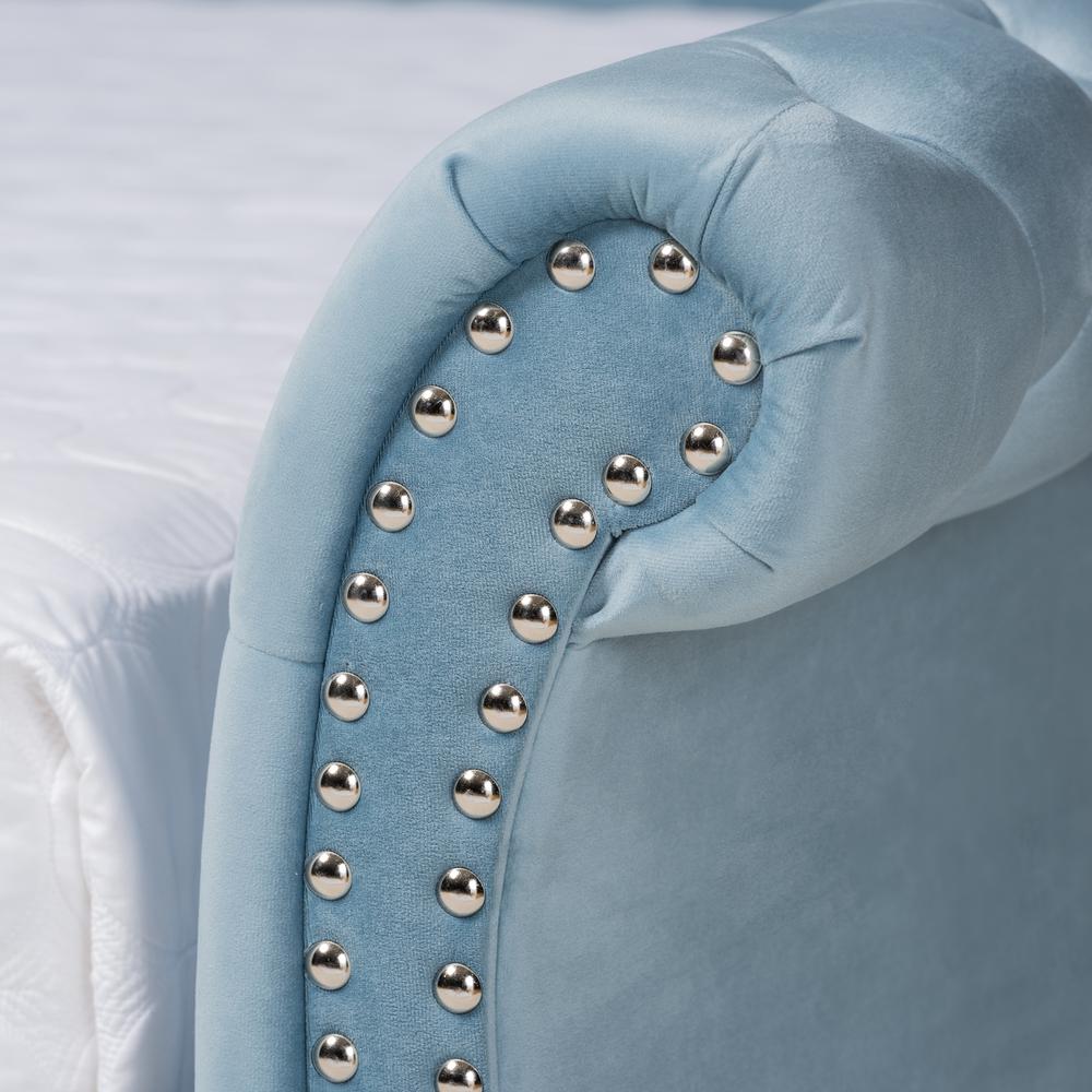 Light Blue Velvet and Crystal Tufted Queen Size Daybed. Picture 5
