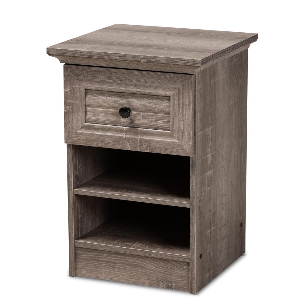 Dara Traditional Transitional Grey Brown Oak Finished 1-Drawer Wood Nightstand. Picture 9