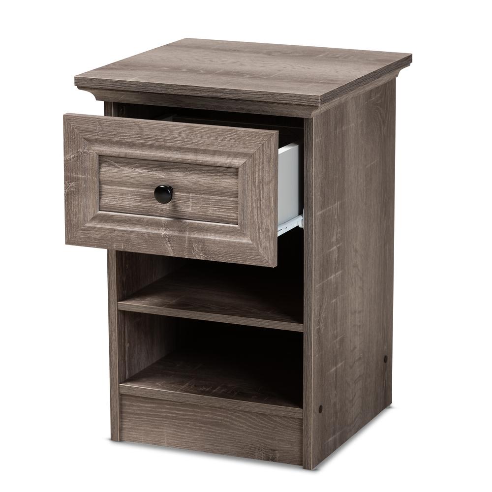 Dara Traditional Transitional Grey Brown Oak Finished 1-Drawer Wood Nightstand. Picture 10