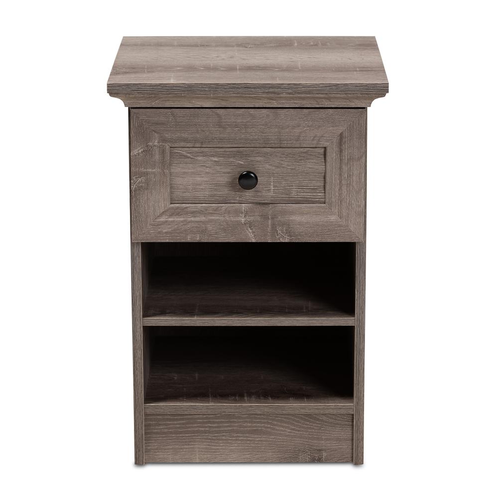 Dara Traditional Transitional Grey Brown Oak Finished 1-Drawer Wood Nightstand. Picture 11