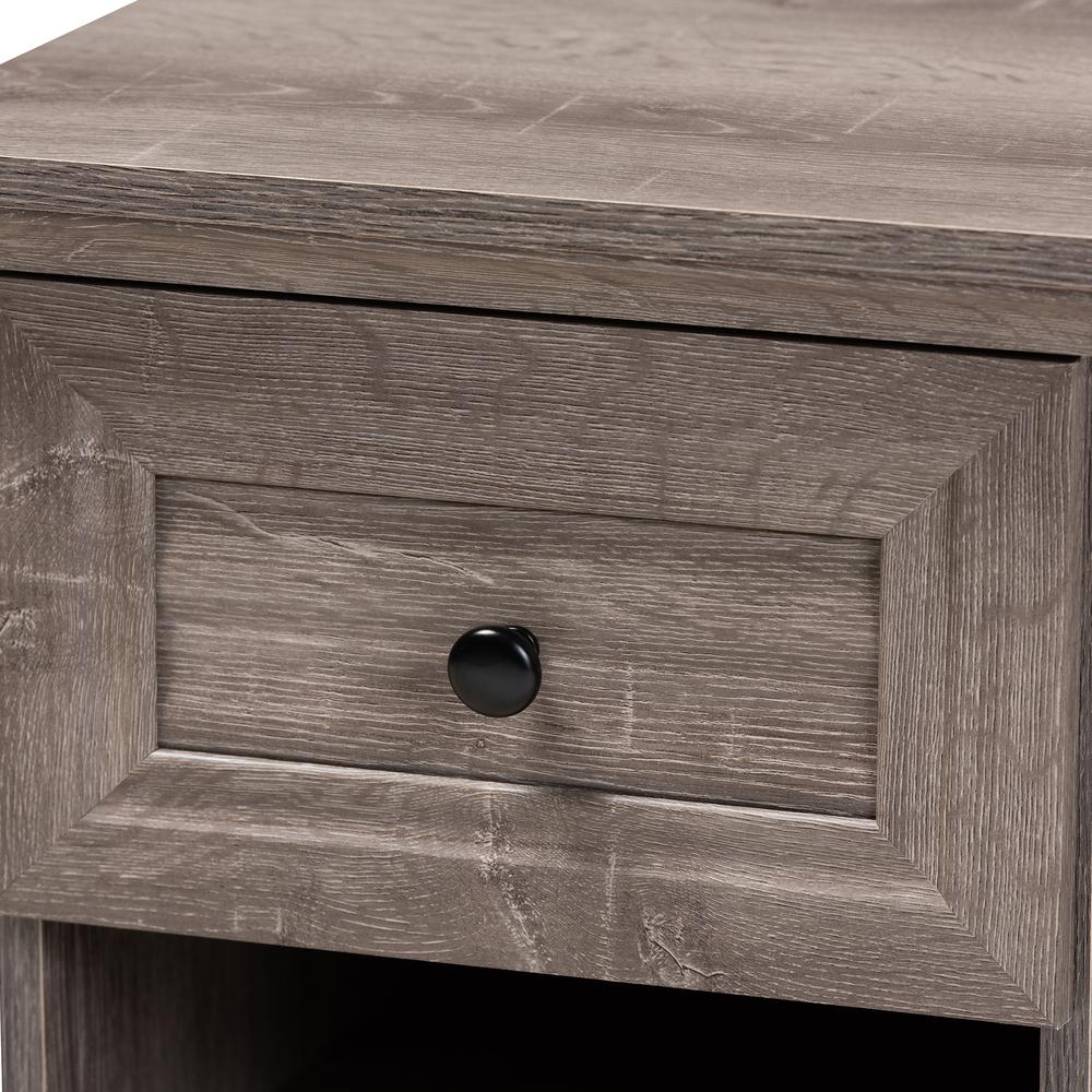 Dara Traditional Transitional Grey Brown Oak Finished 1-Drawer Wood Nightstand. Picture 13