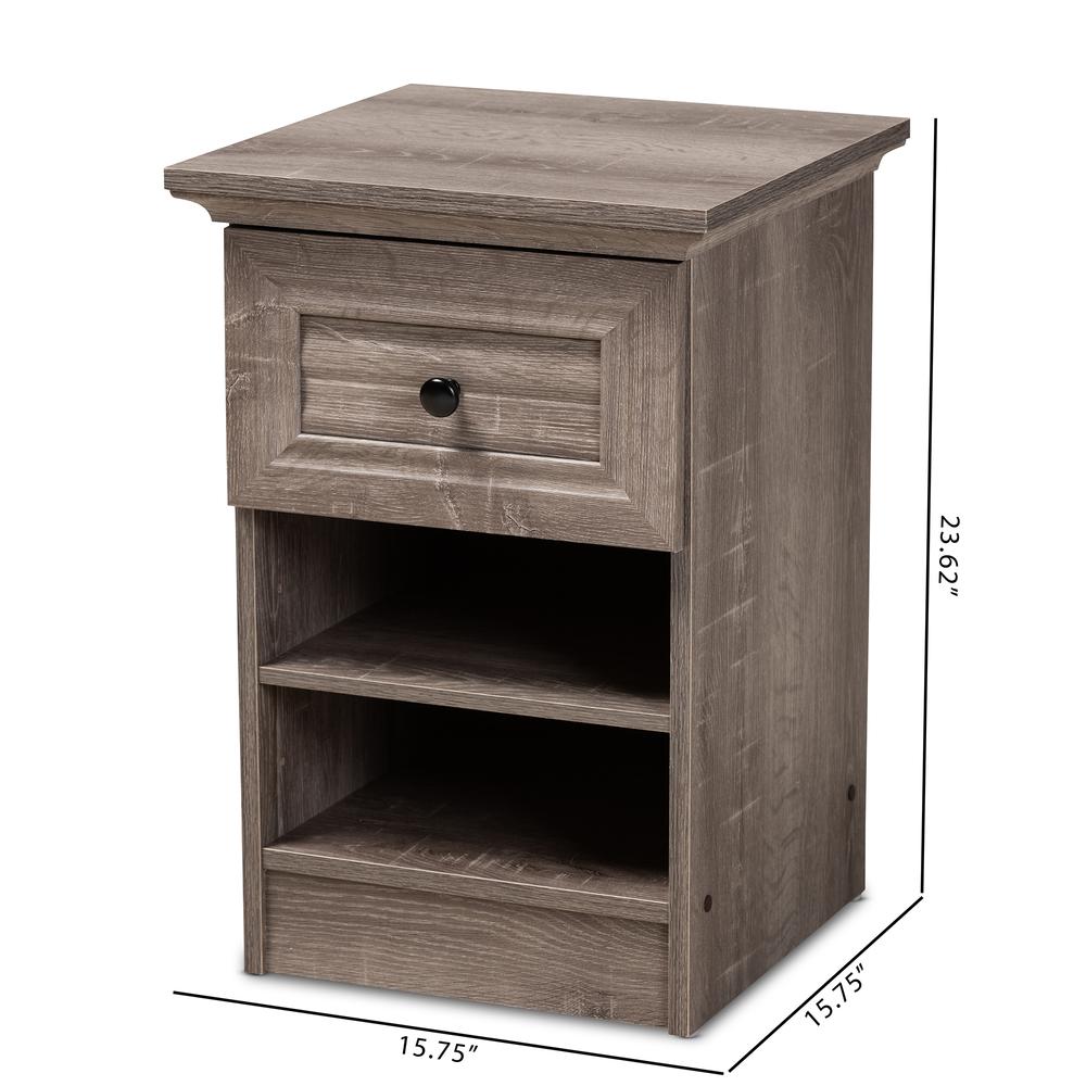 Dara Traditional Transitional Grey Brown Oak Finished 1-Drawer Wood Nightstand. Picture 16