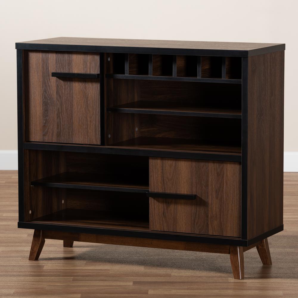 Two-Tone Walnut Brown and Black Finished Wood Wine Storage Cabinet. Picture 17