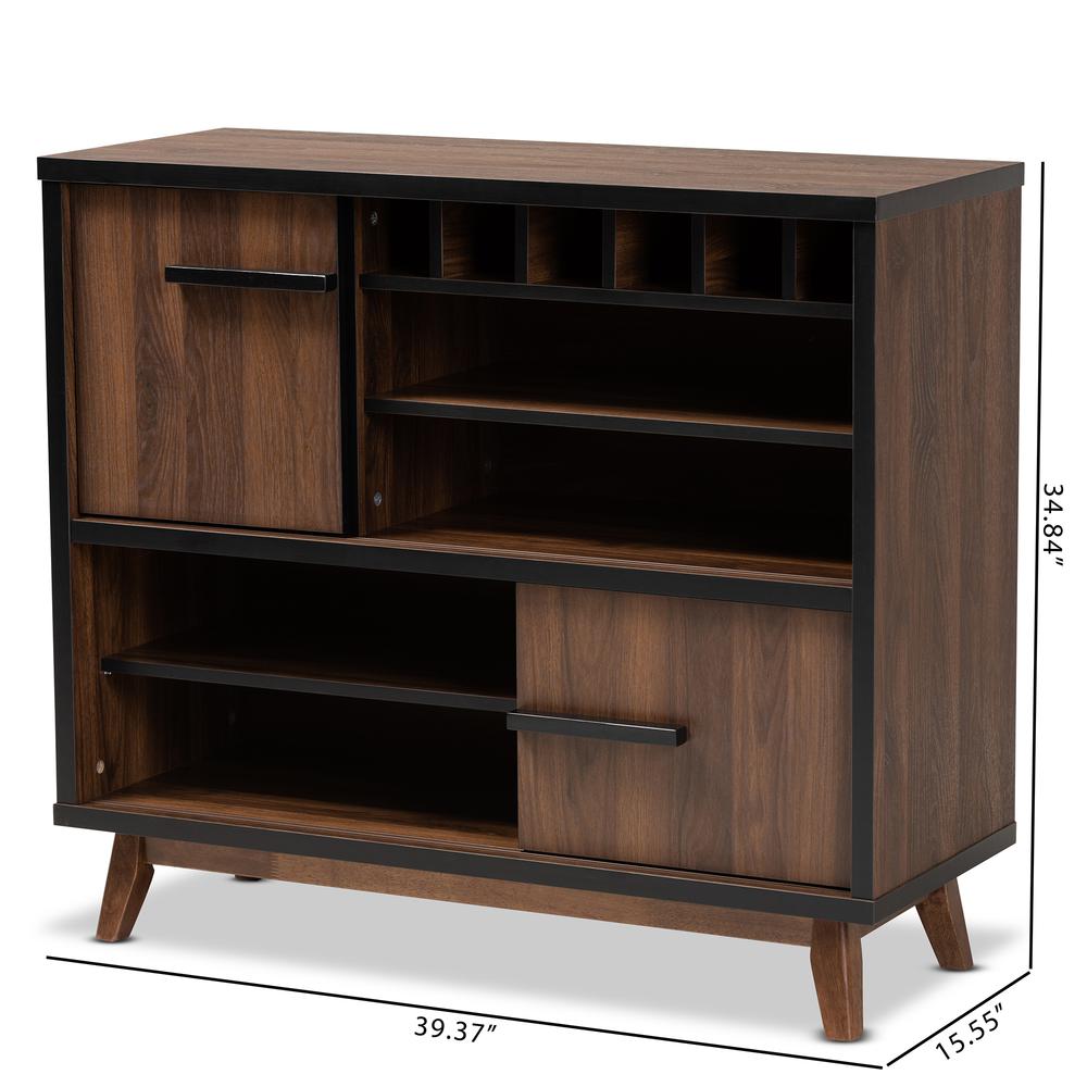 Two-Tone Walnut Brown and Black Finished Wood Wine Storage Cabinet. Picture 18