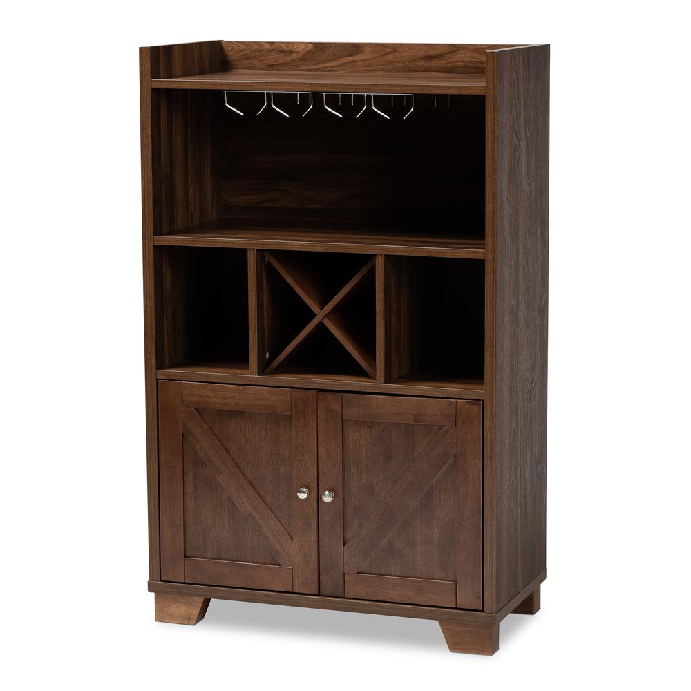 Carrie Transitional Farmhouse Walnut Brown Finished Wood Wine Storage Cabinet. Picture 12