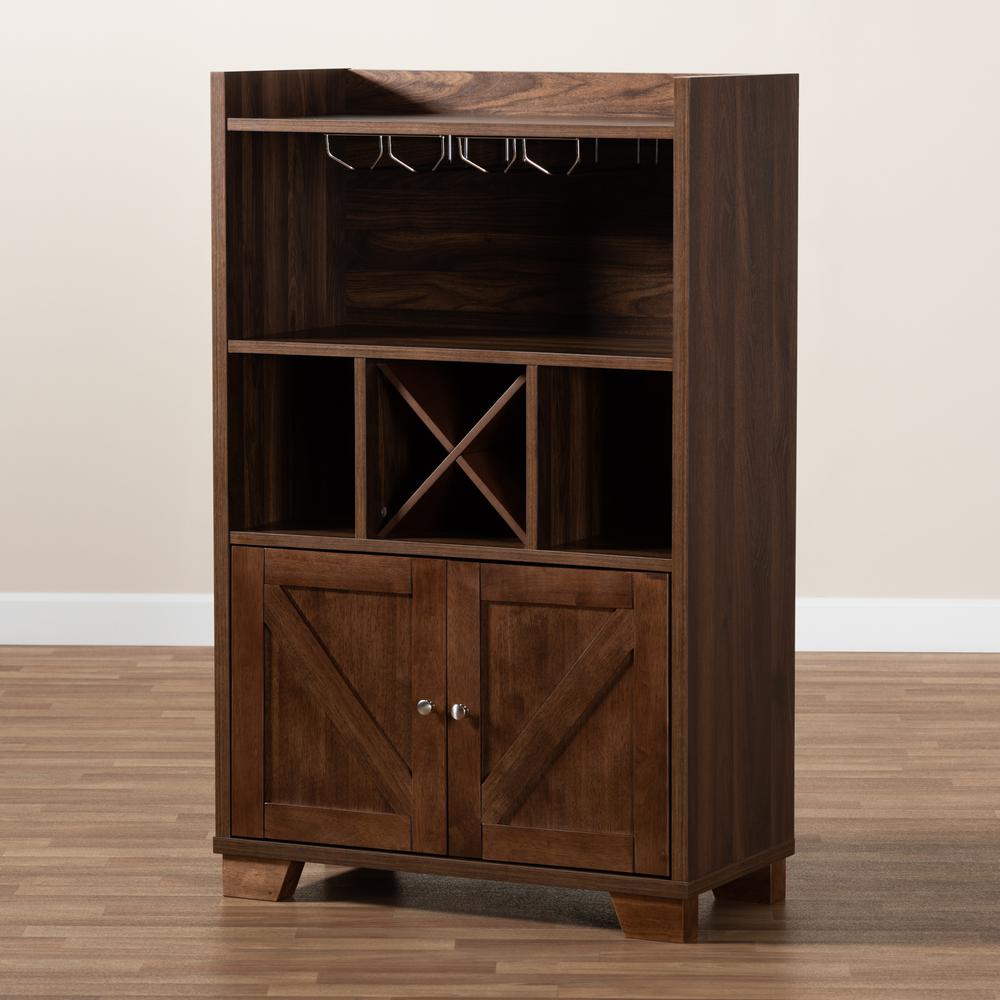 Carrie Transitional Farmhouse Walnut Brown Finished Wood Wine Storage Cabinet. Picture 21