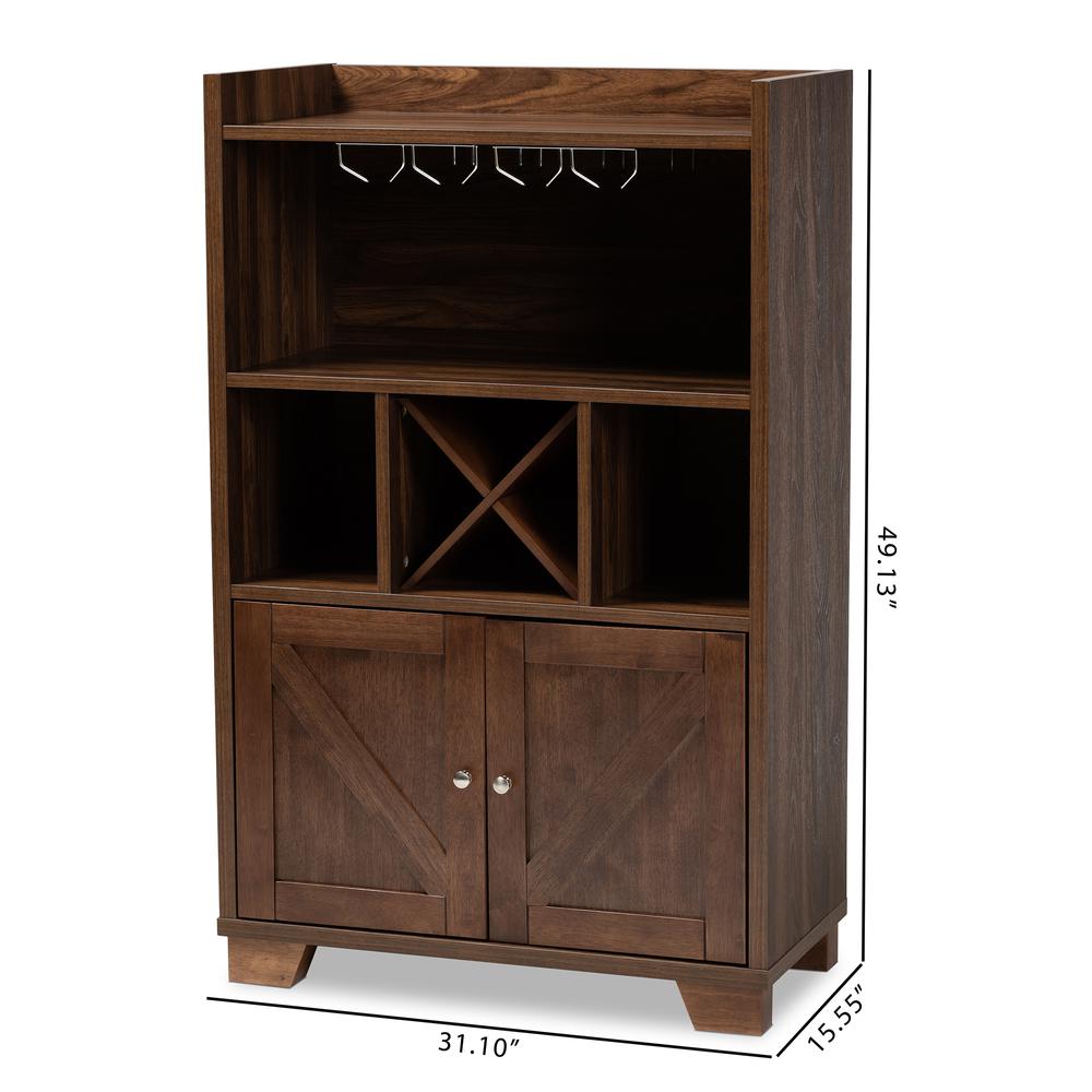 Carrie Transitional Farmhouse Walnut Brown Finished Wood Wine Storage Cabinet. Picture 22