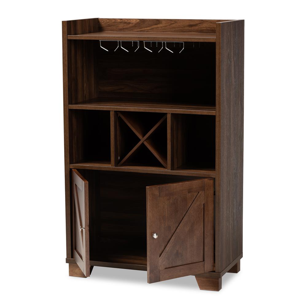 Carrie Transitional Farmhouse Walnut Brown Finished Wood Wine Storage Cabinet. Picture 13