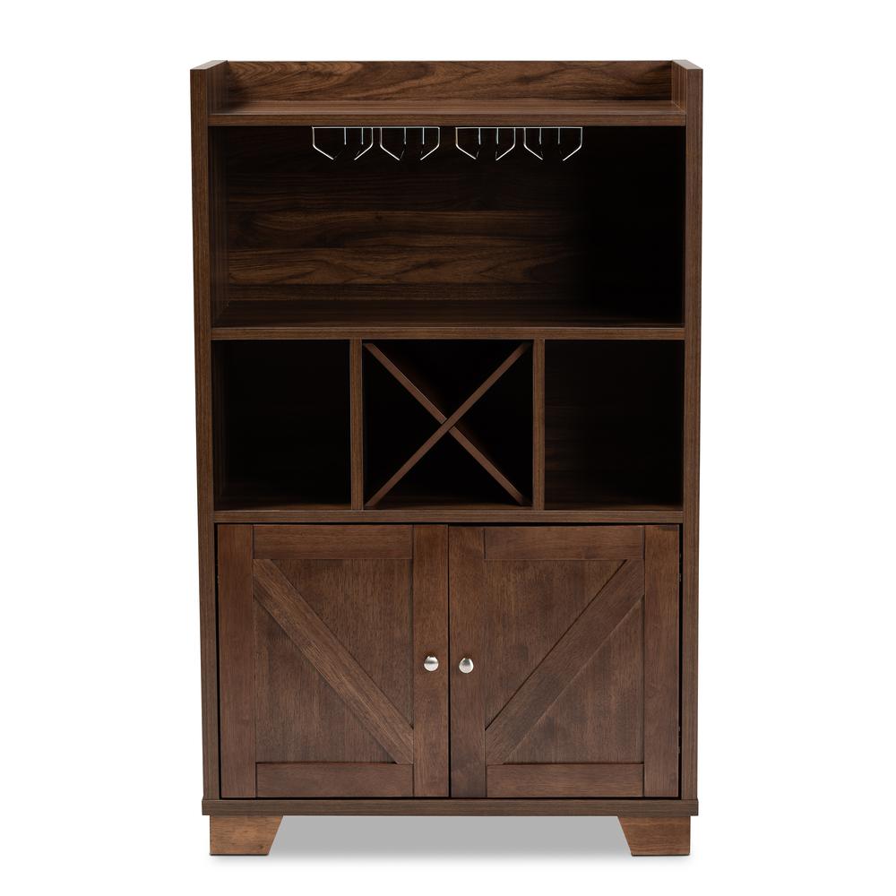 Carrie Transitional Farmhouse Walnut Brown Finished Wood Wine Storage Cabinet. Picture 14