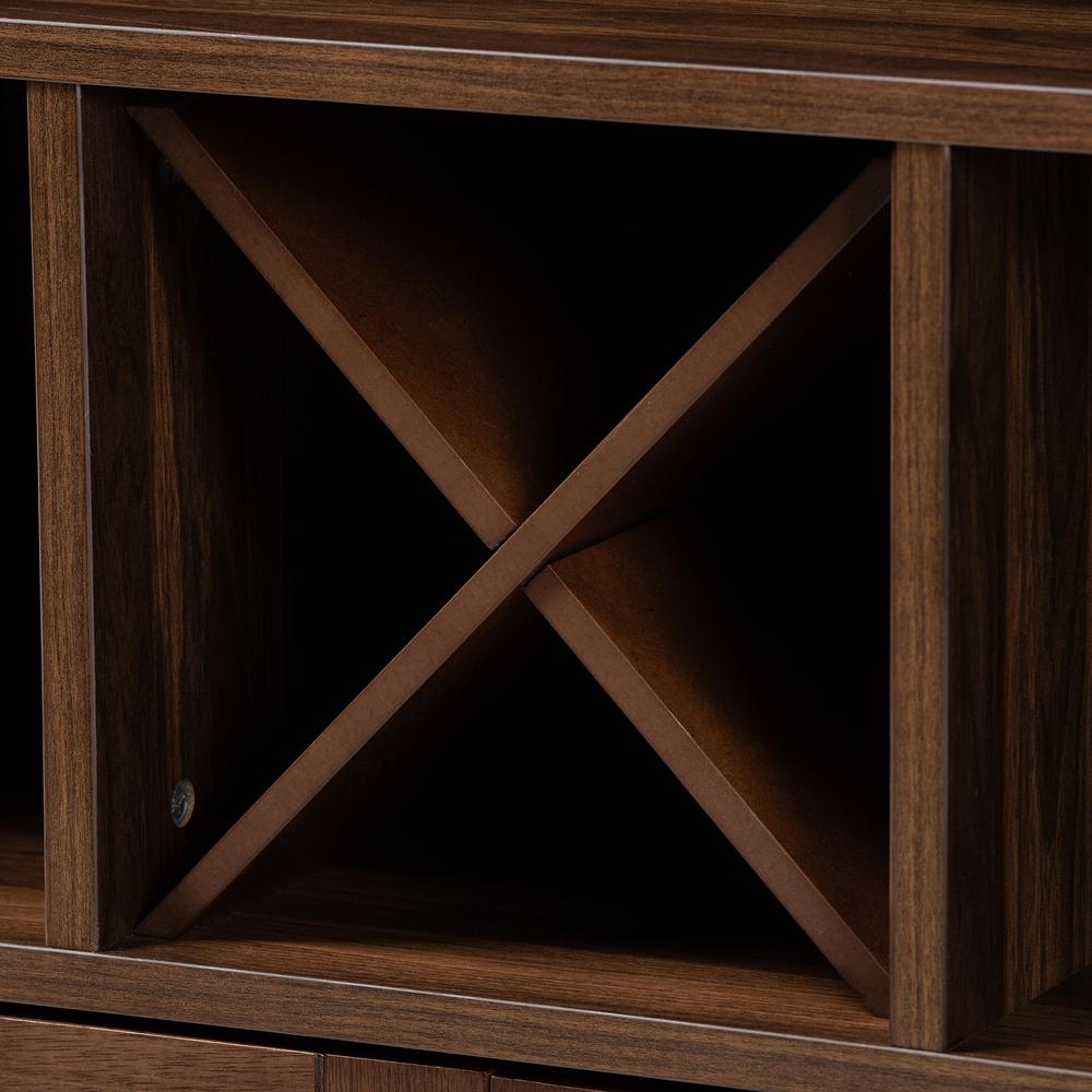 Carrie Transitional Farmhouse Walnut Brown Finished Wood Wine Storage Cabinet. Picture 17
