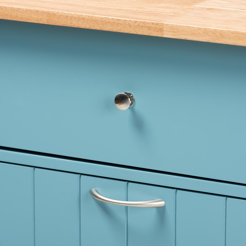 Liona Modern and Contemporary Sky Blue Finished Wood Kitchen Storage Cart. Picture 24