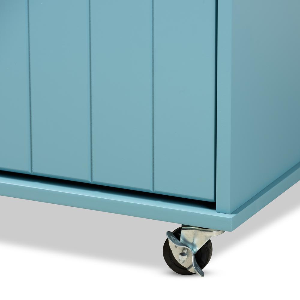 Liona Modern and Contemporary Sky Blue Finished Wood Kitchen Storage Cart. Picture 25